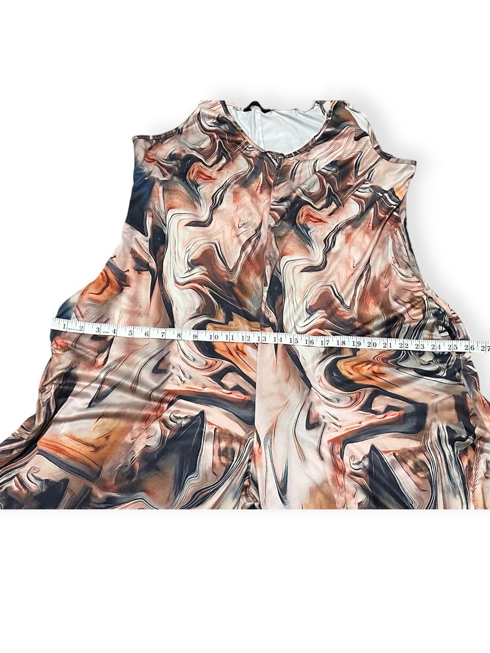 chic Marble Swirl Wide-Leg Jumpsuit in Peach, Black & Cream - Picture 4 of 13